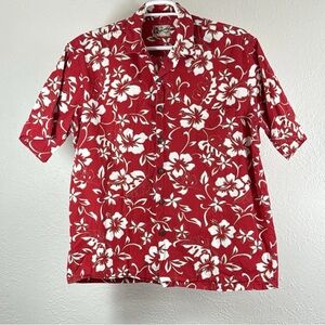 Hilo Hattie Red and White Floral Hawaiian Men's Shirt